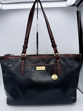 Brahmin‎ Black & Brown Melbourne Croc Embossed Leather Tote Shoulder Bag